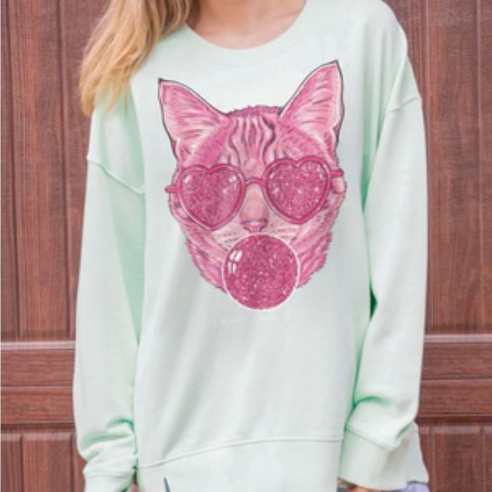 Sparkle heart sunglasses Simply Southern Mint Green Cat Sweatshirt